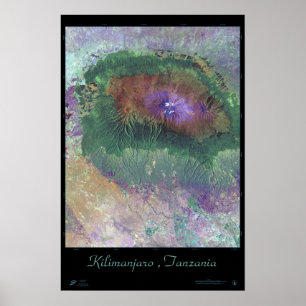 Affiche satellite du Mont Kilimandjaro, Tanzanie