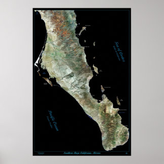 Affiche satellite du sud de la Basse Californie, M