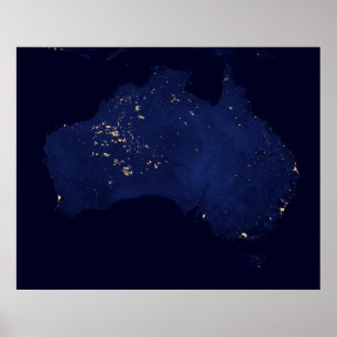 Affiche Satellite Les Lumières Nocturnes De L'Australie.
