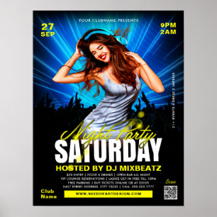 Affiche Saturday Night Party Girl Dancing Club Event