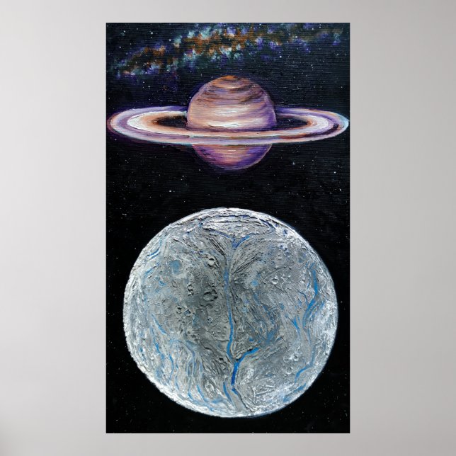 Affiche Saturne et Encelade (Devant)