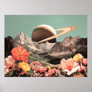 Affiche Saturne surréaliste au-dessus de la vallée de la m