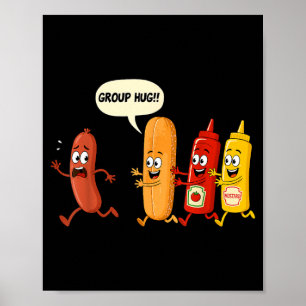 Affiche Saucisson Bun Chup Moutarde Drôle Hotdog Câlin de
