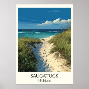 Affiche Saugatuck Michigan Vintage Dune Beach Travel Art