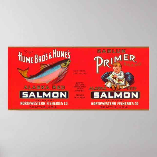 Affiche Saumon de marque primeur Étiquette - Seattle, WA (Devant)