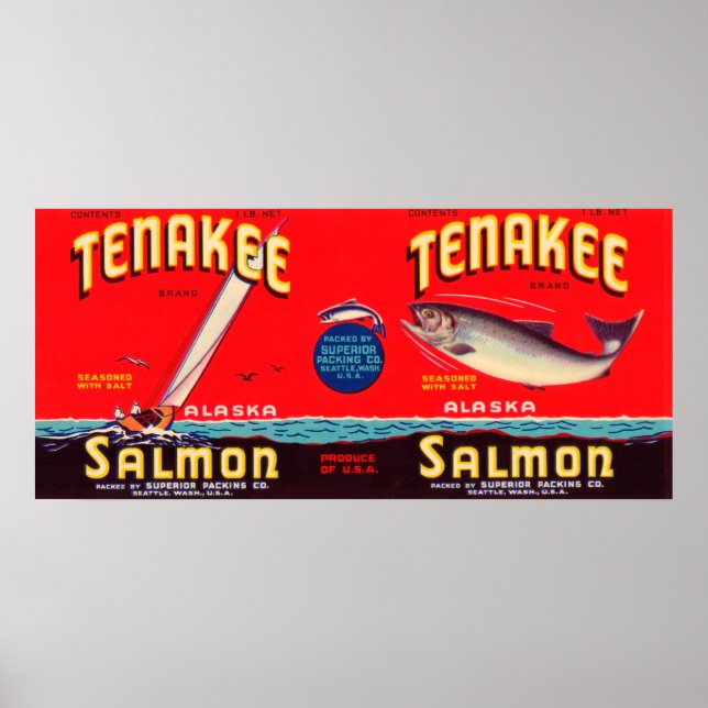 Affiche Saumon de marque Tenakee Étiquette - Seattle, WA (Devant)