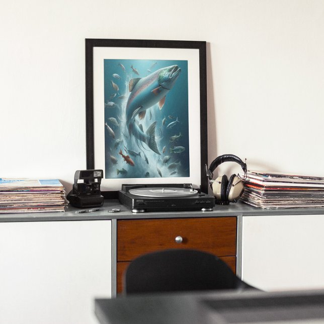 Affiche Saumon majestueux pendant la Danse Lune 12x16 (Créateur téléchargé)