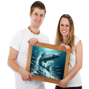 Affiche Saumon majestueux pendant la Danse Lune 24x18