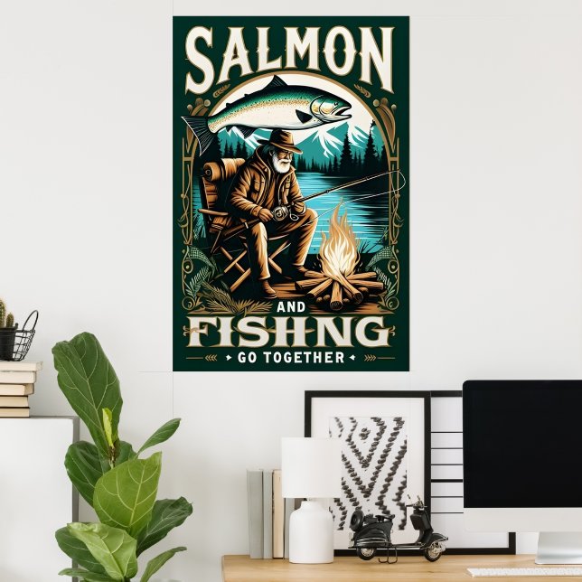 Affiche Saumon & Pêche : Une Journée Au Bord Du Lac (Bureau à domicile)
