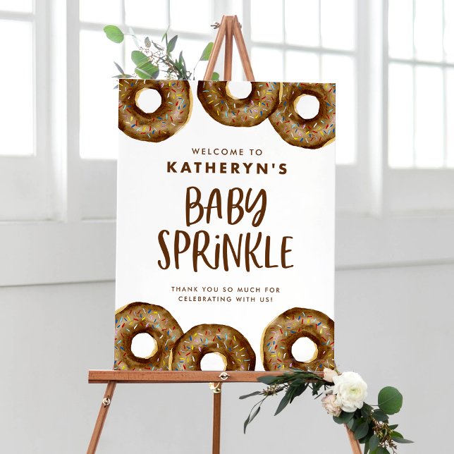 Affiche Saupoudrer de chocolat de beignets de bébé saupoud (Watercolor Chocolate Donuts Baby Sprinkle Welcome Sign – Customizable Baby Shower Decor)