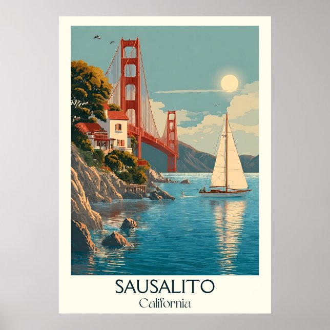 Affiche Sausalito California Art Print | Baie de Charming (Devant)