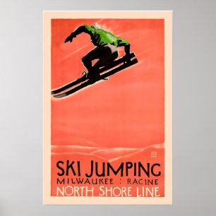 Affiche Saut à ski de style vintage Milwaukee Racine 1928