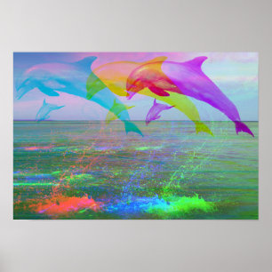Affiche Saut de l'arc-en-ciel de dauphins
