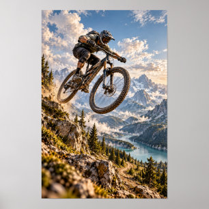 Affiche Saut de VTT Paysage Alpin Aventure Sport