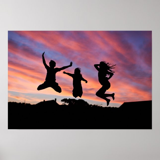Affiche Sauter dans l'affiche du coucher du soleil (Devant)