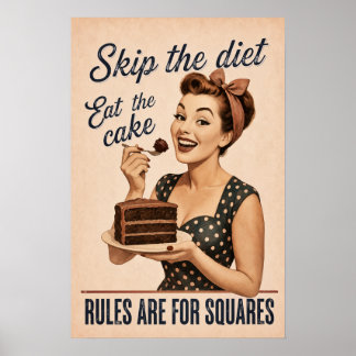 Affiche Sauter le régime Manger le gâteau Rétro