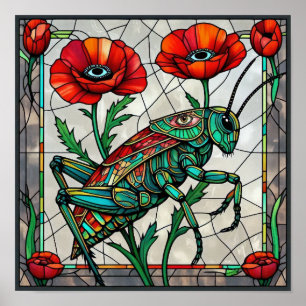 Affiche Sauterelle en verre coloré Coquelicot Surrealiste