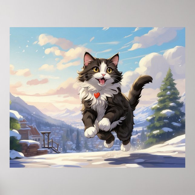 Affiche *~* Sauts Snow Kitty 5:4 Kitten Cat AP68 Tuxedo (Devant)
