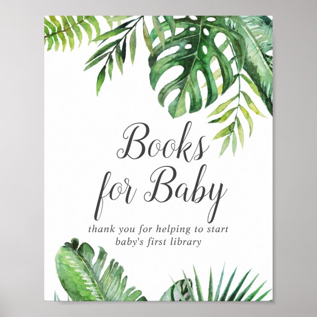 Affiche Sauvage Baby shower de palme tropicale Livres pour (Devant)