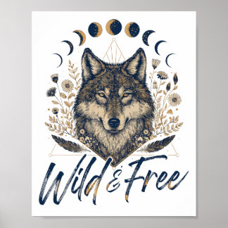 Affiche Sauvage et libre" Loup Boho