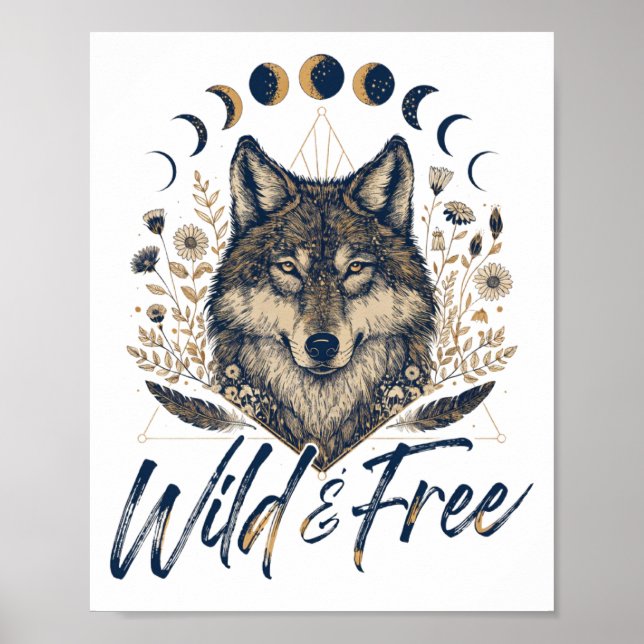Affiche Sauvage et libre" Loup Boho (Devant)
