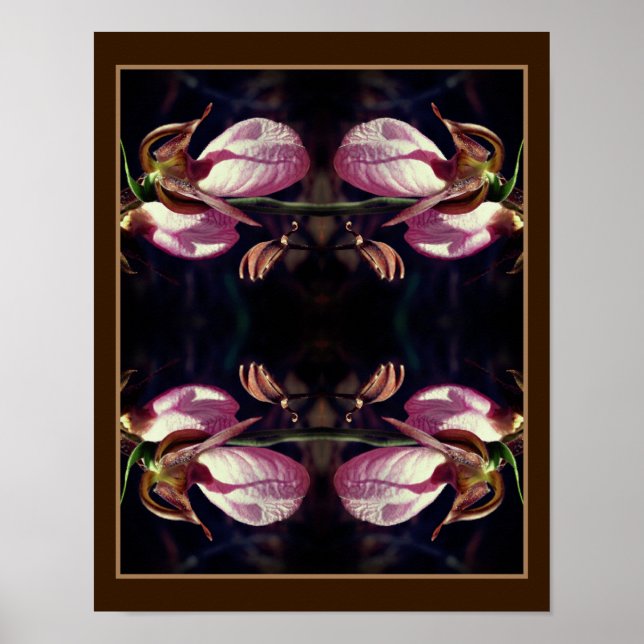 Affiche Sauvage rose Lady Slipper Orchid Pair Abstrait (Devant)