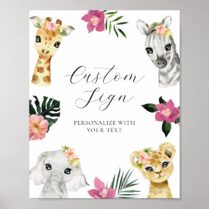 Affiche Sauvage Une Jungle Baby shower fille Signe texte p