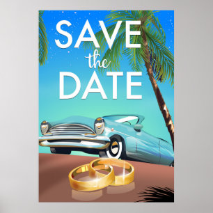 Affiche Sauvegarder la date voiture vintage et anneaux de