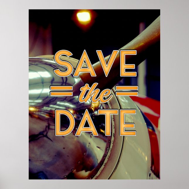 Affiche Sauver la date avion à hélice vintage (Devant)