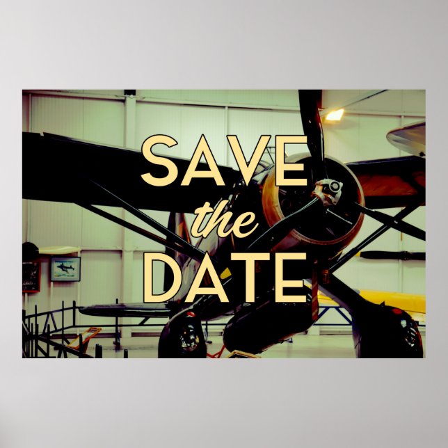 Affiche Sauver la Date Hangar d'Avions Vintage (Devant)