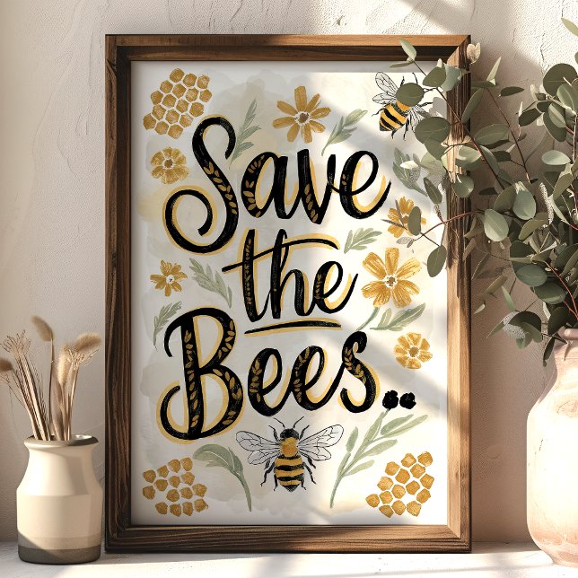 Affiche Sauver les Abeilles Fleur en Nid d'Abeille Conserv (Créateur téléchargé)