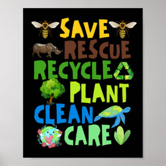 Affiche Sauver les abeilles Secourir les animaux Recycler