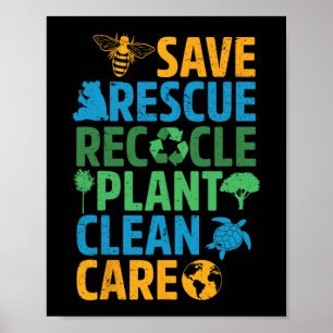 Affiche Sauver les abeilles Secourir les animaux Recycler 