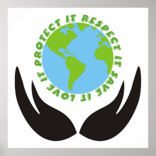 Affiche Sauvez la planète terre et mains