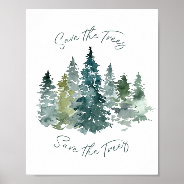 Affiche Sauvez L'Aquarelle De La Forêt Des Arbres (Devant)