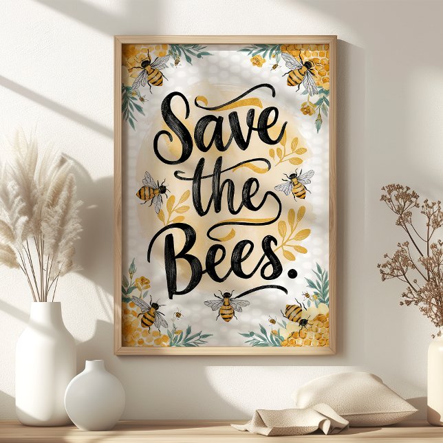 Affiche Sauvez les abeilles Floral et Honeycomb Wall Art (Créateur téléchargé)
