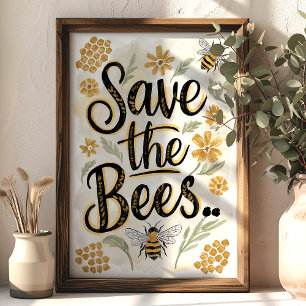 Affiche Sauvez les abeilles Honeycomb Flower Conservation