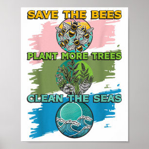 Affiche Sauvez les abeilles Plantes Arbres Mer propres De