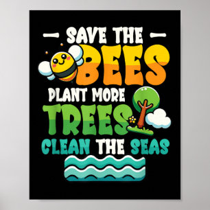 Affiche Sauvez les abeilles Plantes Arbres Mer propres De