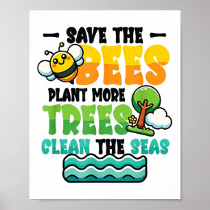 Affiche Sauvez les abeilles Plantes Arbres Mer propres De
