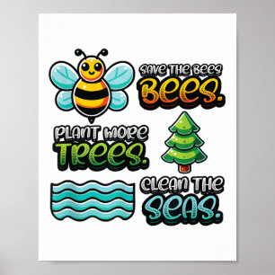 Affiche Sauvez les abeilles Plantes Arbres Mer propres De