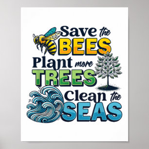 Affiche Sauvez les abeilles Plantes Arbres Mer propres De