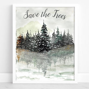 Affiche Sauvez les arbres Aquarelle Pine Forest Eco