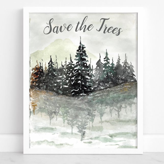 Affiche Sauvez les arbres Aquarelle Pine Forest Eco (Créateur téléchargé)