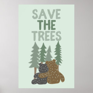 Affiche Sauvez les arbres de mignons ours dans le Jour des