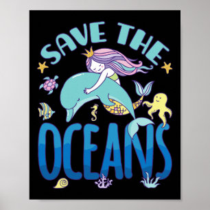 Affiche Sauvez les océans - Sirène et dauphin - Jour de la