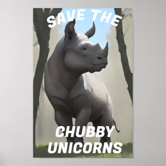 Affiche Sauvez Les Unicornes De Chubby" Drôle