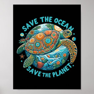 Affiche Sauvez L'Océan Sauvez La Planète Mignonne Tortue D