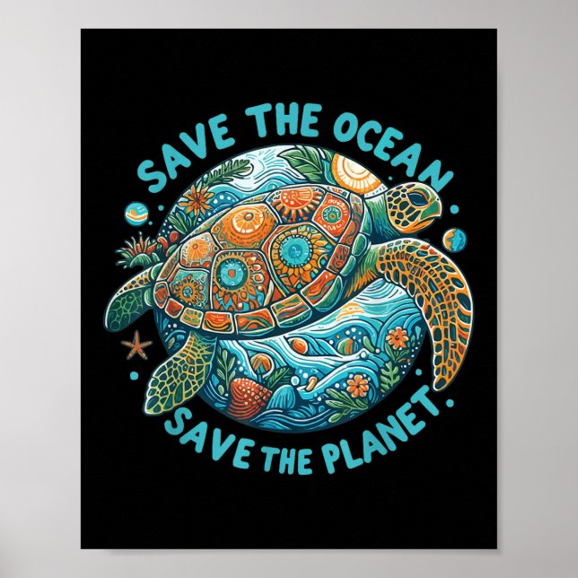 Affiche Sauvez L'Océan Sauvez La Planète Mignonne Tortue D (Devant)