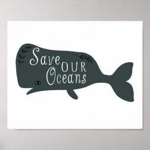 Affiche Sauvez nos océans Baleine De l'environnement Blanc